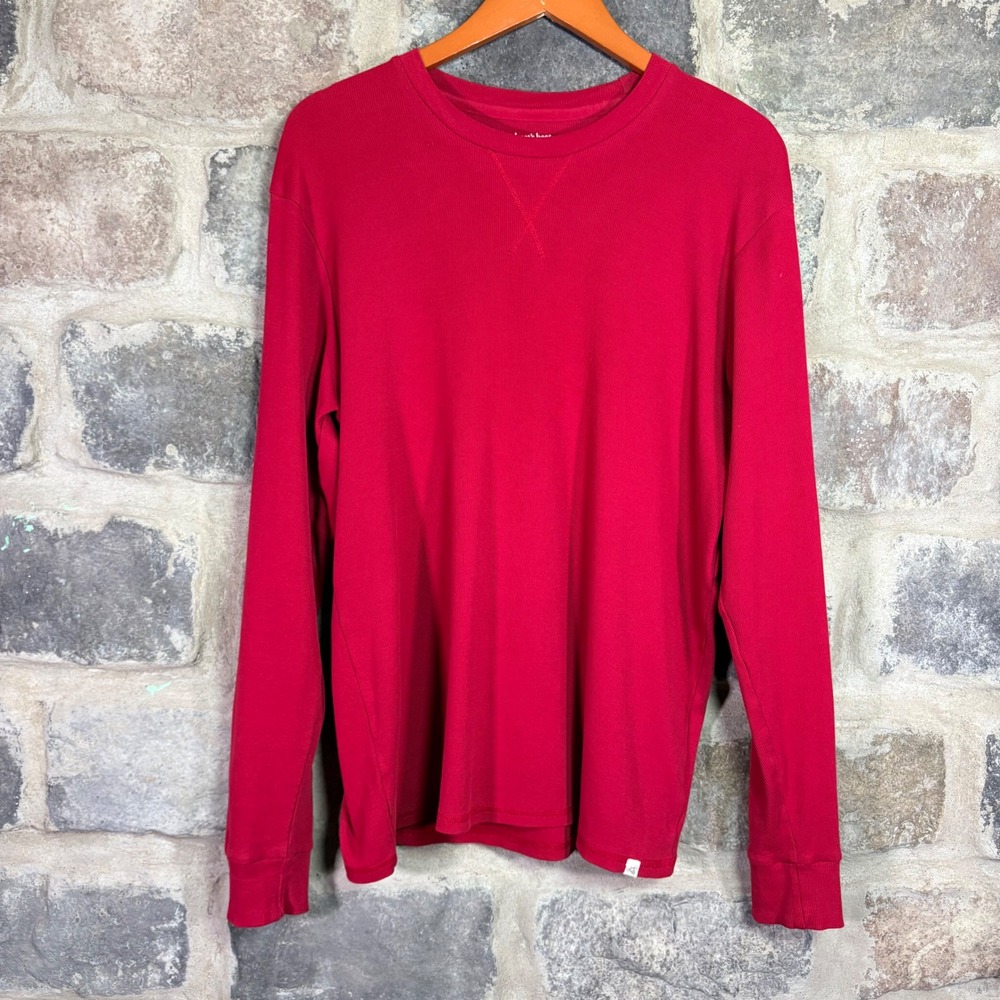Burts Bees Mens Red Organic Cotton Waffle Knit Long Sleeve Thermal Shirt‎ Large